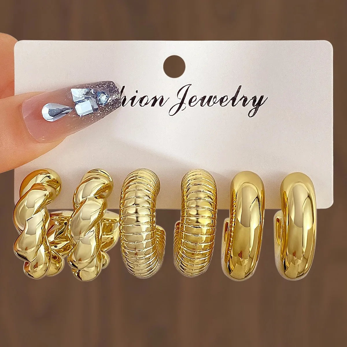 LATS 6pcs/set Chunky Gold Plated Vintage Minimalist Smooth Circle Hoop Earring Set for Women Bohemia Fashion Jewelry Gifts