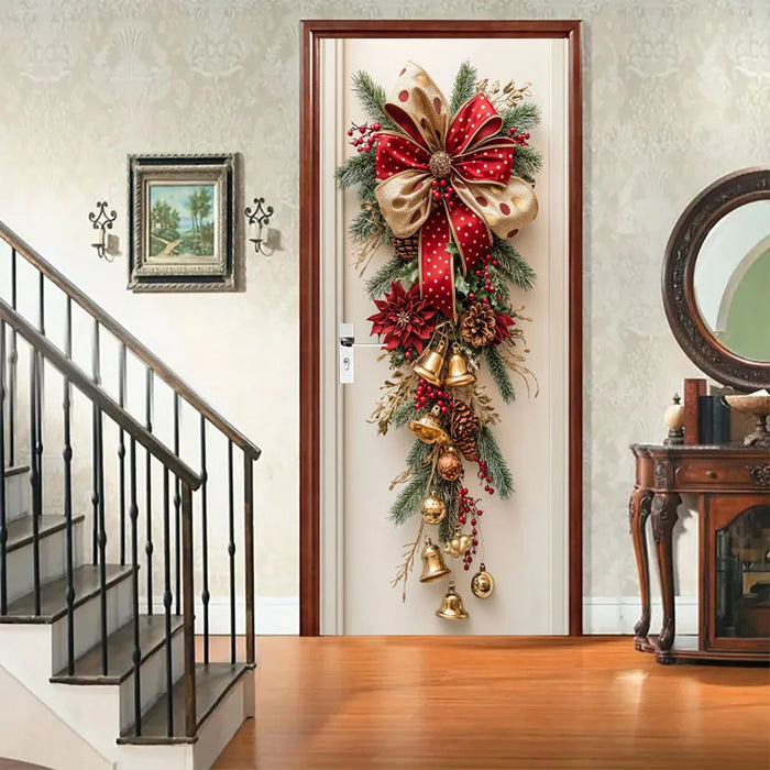1 Christmas wall decoration - hanging decoration with red bells and green leaves - holiday room decoration, holiday design