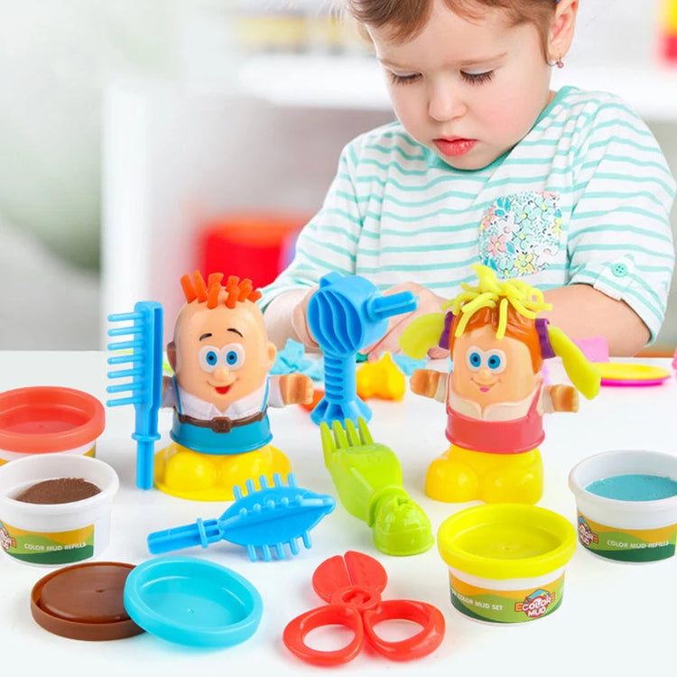 DIY Barber Kit Colored Clay Play Dough Haircut Playset Handmade Cartoon Fine Motor Skills Barber Shop Toys Children Gifts