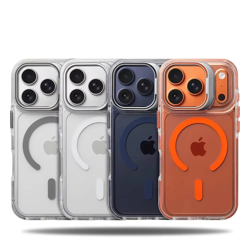 Luxury Magnetic Shockproof Clear Bumper Case for iPhone 17 18 Pro Max 16 15 14 13 12 Plus For Magsafe Lens Protect Stand Cover