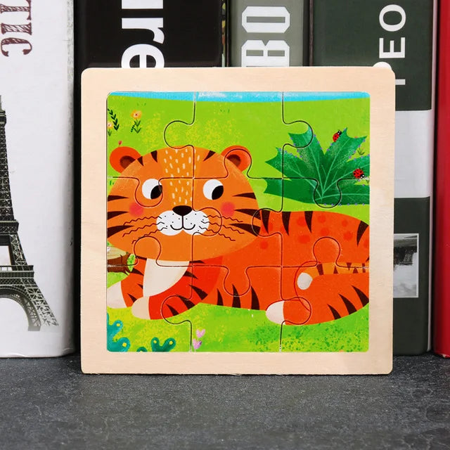 11*11cm 3D Wooden Puzzle Baby Toys Cartoon Animal Traffic Tangram Jigsaw Puzzle Early Learning Educational Toys for Children
