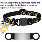 Customized Cute Glow Cat Collar Free Engraved Puppy Kitten Anti-lost Pet ID Nameplate Necklace With Bell & Moon Ornament