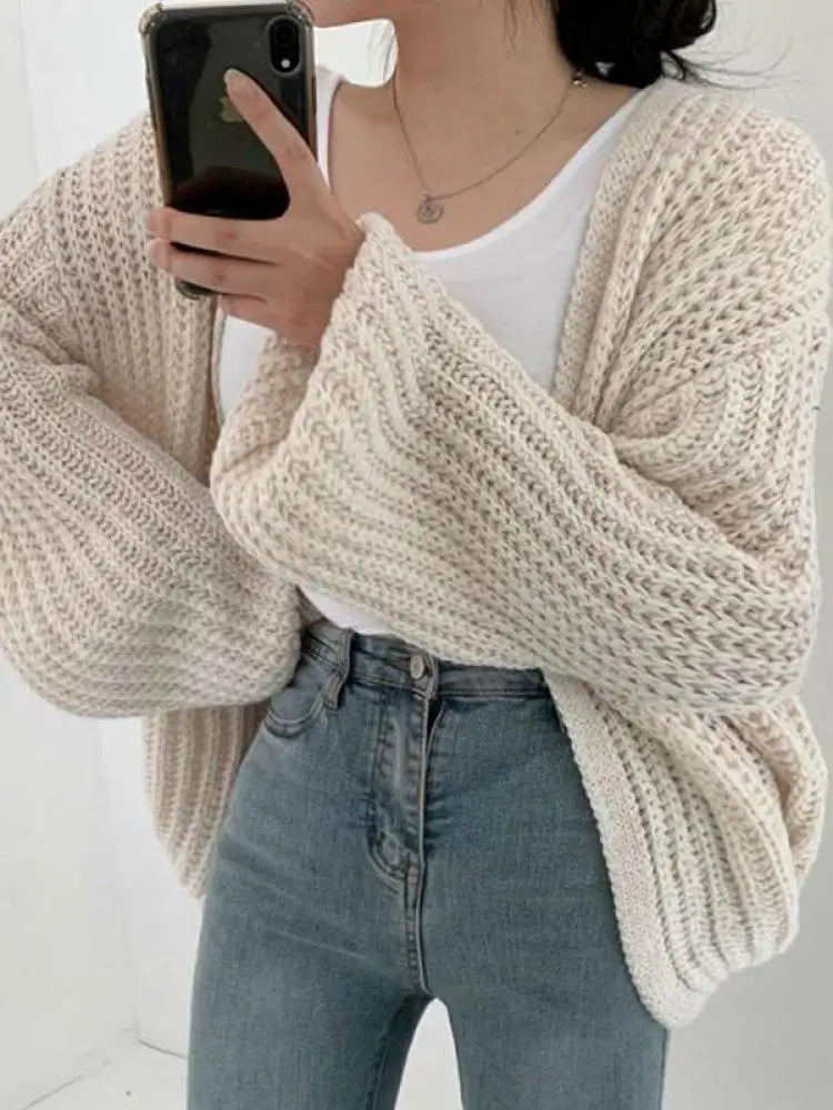 2026 Vintage Harajuku Lantern Sleeve Women Cardigan Sweater Casual Korean Fall Streetwear Tops Chic Lazy Wind Y2k Sweater