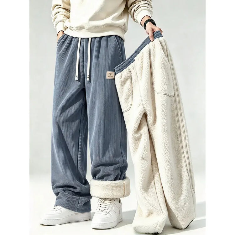 Winter Men's Thickened Corduroy Casual Pants Thermal Man Male Clothing Cold Clothes Sports Weather Fleece Lined Padded Trousers
