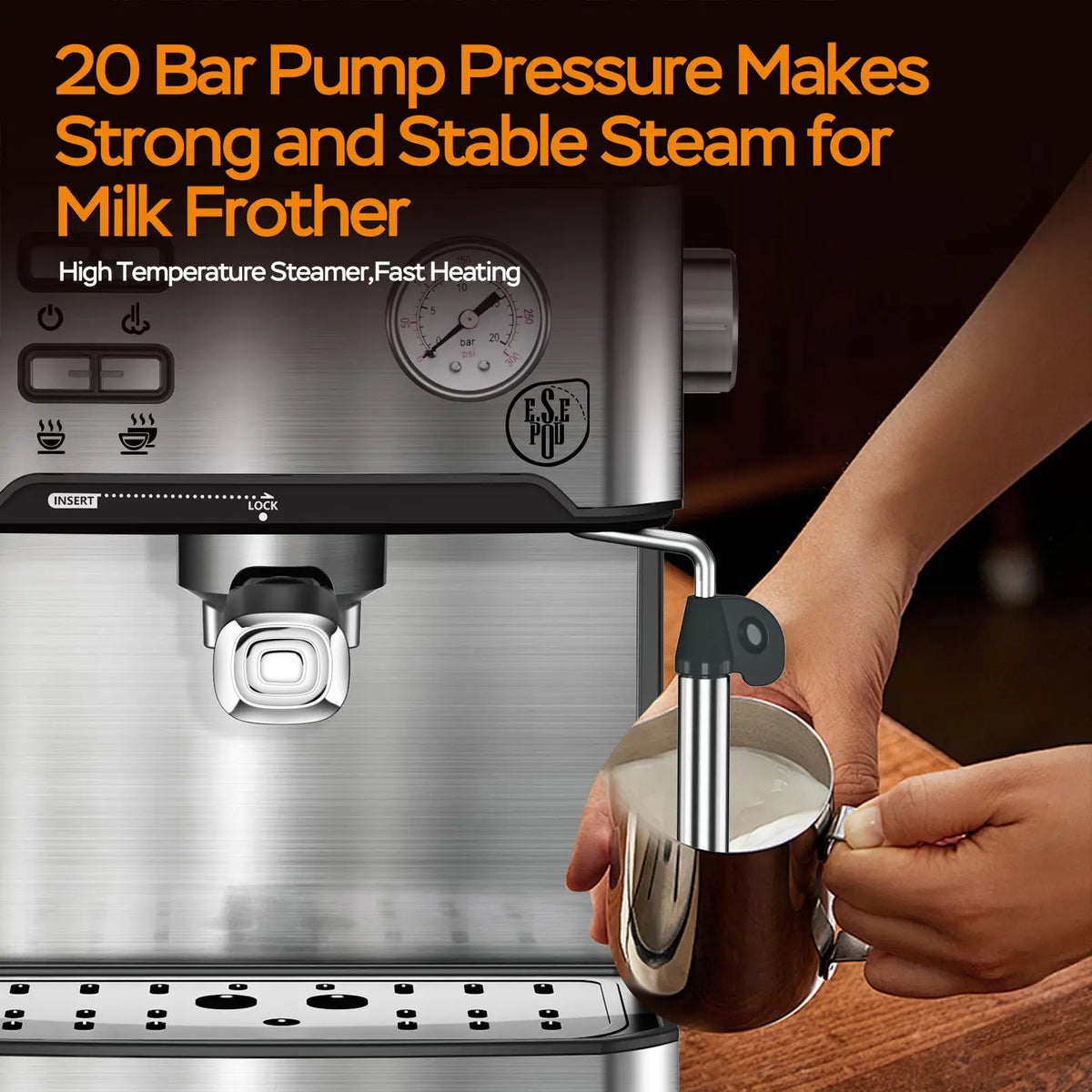 Espresso Machine 20 Bar Professional Compact Household Coffee Espresso Maker with Milk Frother Steam Wand Pressure Gauge 54oz Water Tank Low Noise and Fast Coffee Machine for Cappuccino Latte