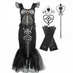 New Skeleton Little Mermaid Halloween Horror Costume Ariel Princess Costume Kids Birthday Party Prom Dress For Girls
