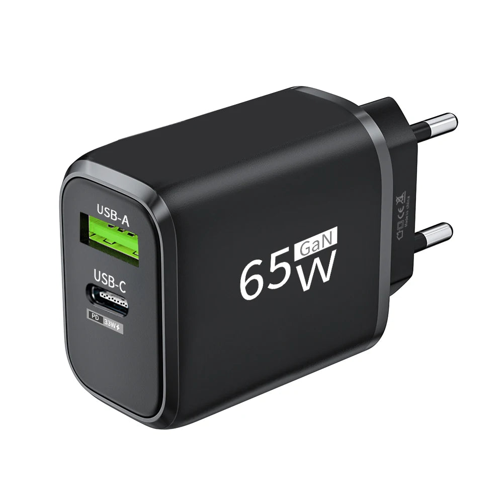 PD 65W GaN USB C Charger Dual Ports USB Type C Charger QC3.0 Fast Charging Charger Power Adapter for iPhone Samsung Xiaomi POCO