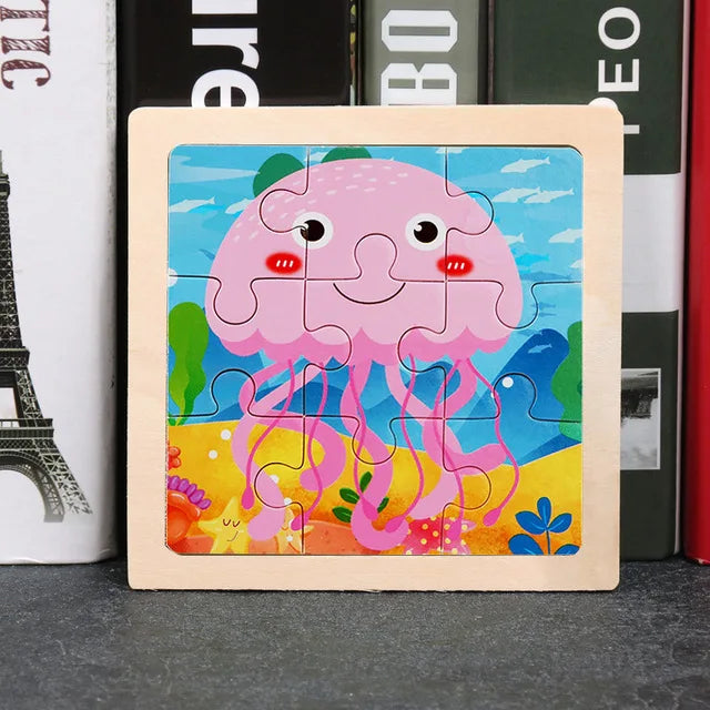 11*11cm 3D Wooden Puzzle Baby Toys Cartoon Animal Traffic Tangram Jigsaw Puzzle Early Learning Educational Toys for Children