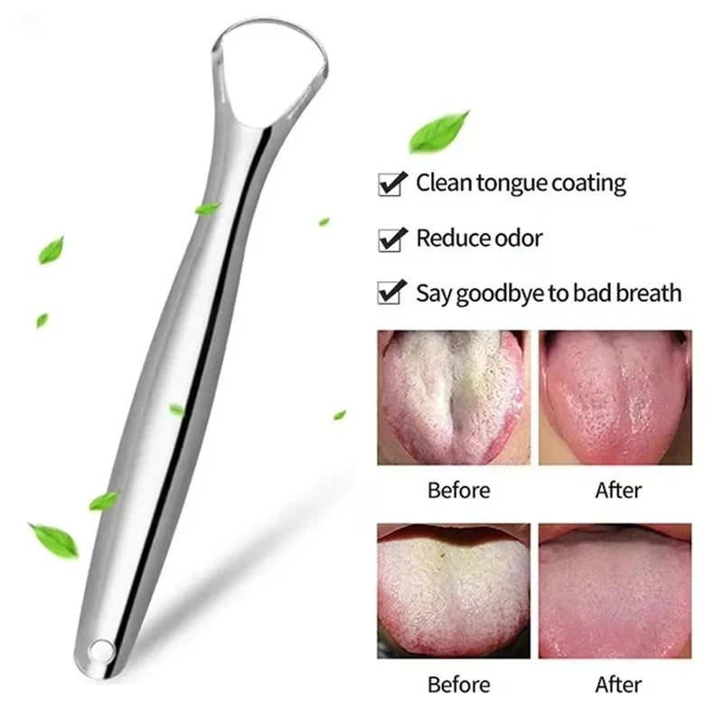 Portable Single‑Layer Stainless Steel Tongue Scraper, Reusable Oral Tongue Cleaner for Tongue Coating Removal and Fresh Breath
