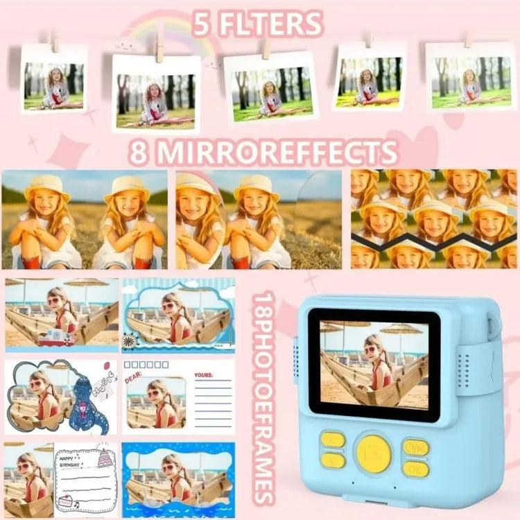 1080P HD Video Camera Portable Instant Print Camera for Kids with 3 Rolls Photo Paper and 32GB Card Perfect Toy Toddlers
