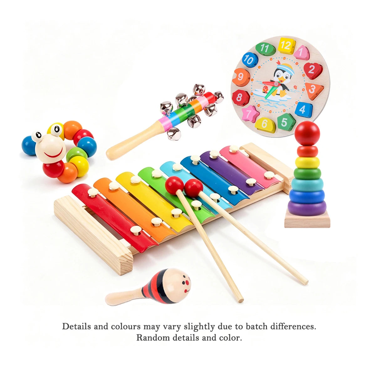 Wooden Montessori Toy Set,Educational Toys with Clock Puzzle,Early Learning Sensory Developmental Gift for Toddler Boys Girls
