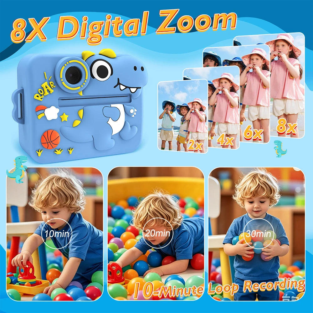 Digital Children Camera For Photography Mini Printer Portable Thermal Instant Print Photo Kids Camera 1080P HD Video Toy Birthday Festivals Gifts
