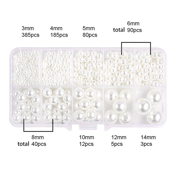 About 800pcs ABS Pearl Set Box Beads DIY Handmade Earrings, Bracelets, Necklaces, Mobile Phone Chains and Decorations