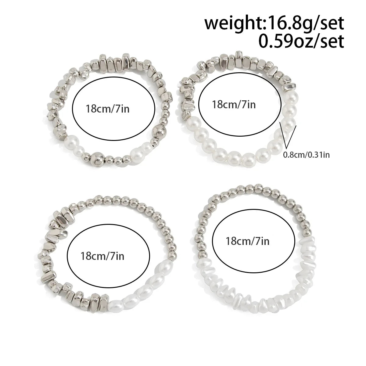 4pcs/set Fashion Bracelets For Women New Vintage Irregular CCB Beads Imitation Pearl Chain Jewelry Valentine's Gift B068
