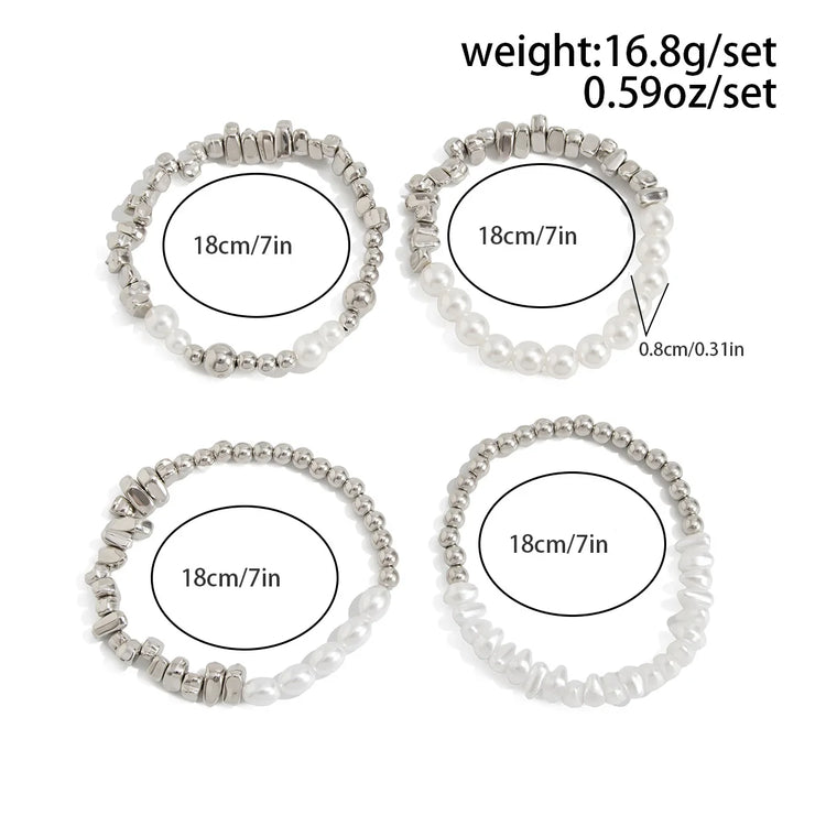 4pcs/set Fashion Bracelets For Women New Vintage Irregular CCB Beads Imitation Pearl Chain Jewelry Valentine's Gift B068