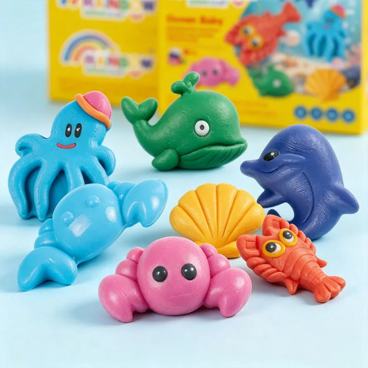 6 Colors Playdough Set Ocean Animal Series Clay Set Baby Toys Air-Drying Creative Modeling Dough Toddler Fun Puzzle Craft Kit