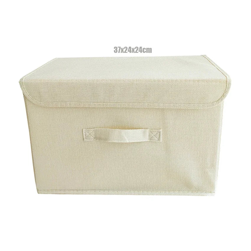 Washable Cotton Linen Fabric Folding CD Storage Box Foldable Bins Toys Organizer With Lid Storage Basket Laundry Basket