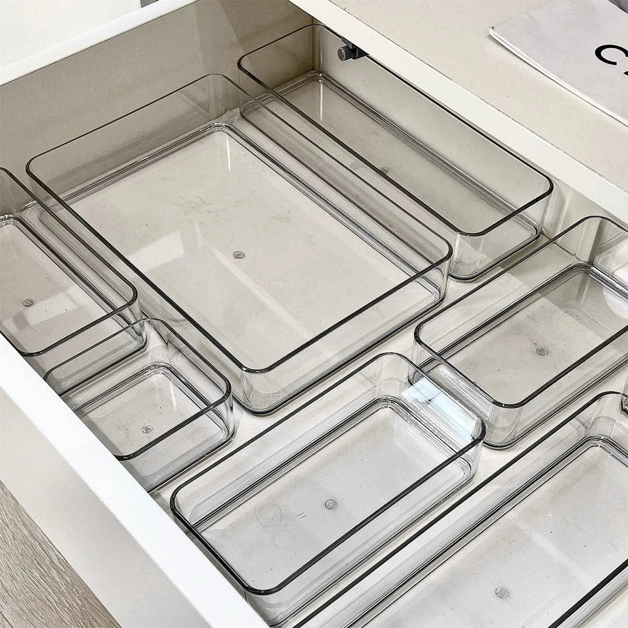 1-4PCS Desk Drawer Organizers Set Makeup Organizer Plastic Makeup Storage Clear Transparent Storage Box for Office Bathroom