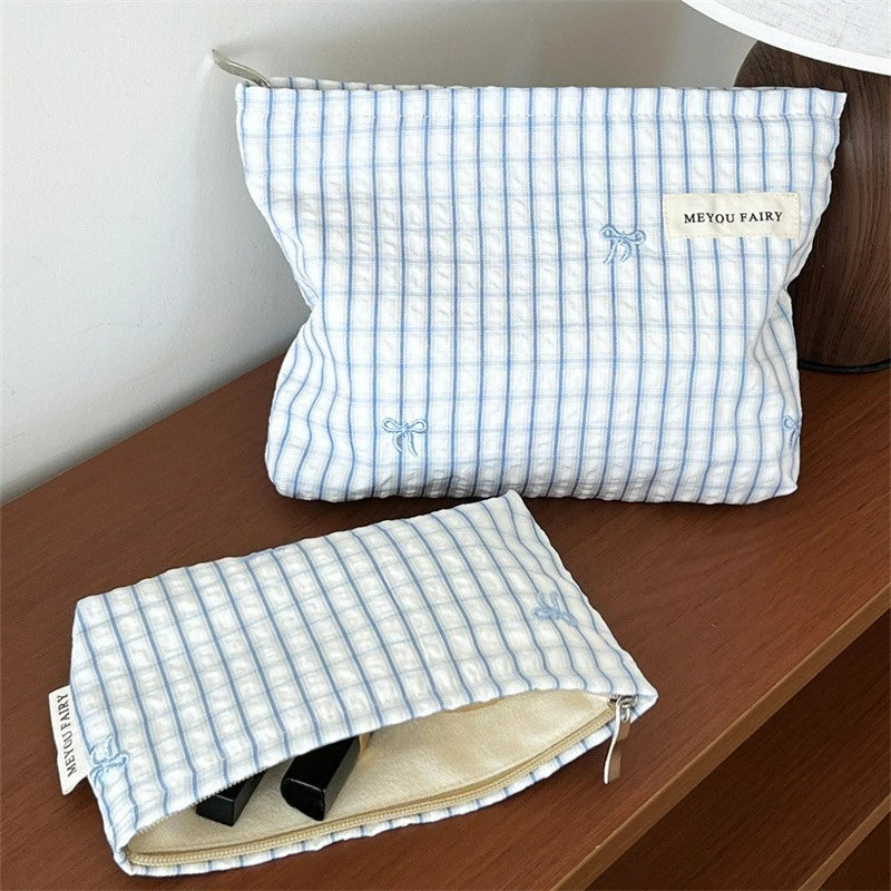 New Blue Color Mommy Bag Bowknot Embroidery Makeup Bag Zipper Baby Diaper Bag Nappy Pouch Travel Toiletry Storage Bags