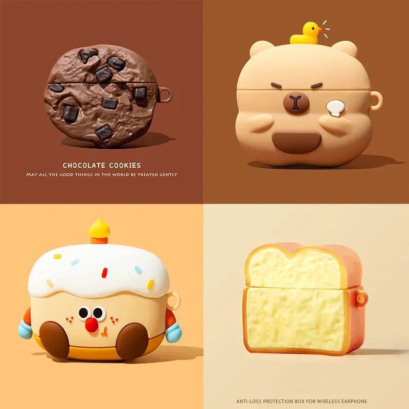 3D Chocolate Cookies Bread Case For AirPods 1 2 3 4 5 Pro Cartoon Cute Earphone Case For AirPods Pro2 Pro3 Silicone Soft Cover