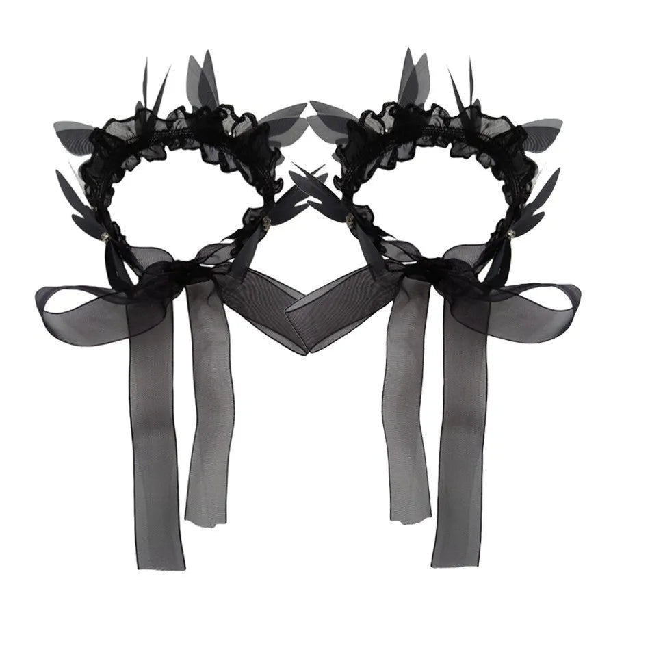 2026 Halloween Carnival Girls Play Black Evil Witch Vampire Elegant Cute Fluffy Lace Dress + Hairband + Raven Accessories Set