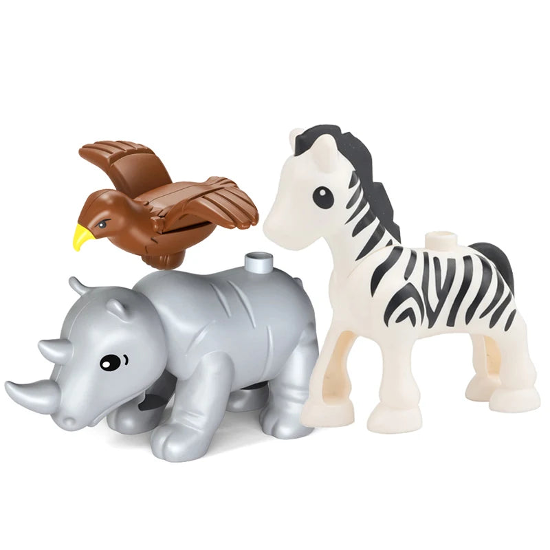 Big Building Blocks Animals Parts Zoo Sets Dinosaur Assemble Accessory Compatible Duplon Bricks Jurassic Toys for Children Gift