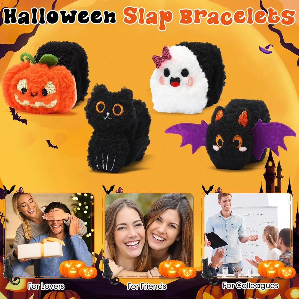 12-48Pcs Halloween Stuffed Slap Bracelets Ghost Plush Trick or Treat Gift Bag Fillers Halloween Party Favors Classroom Prizes