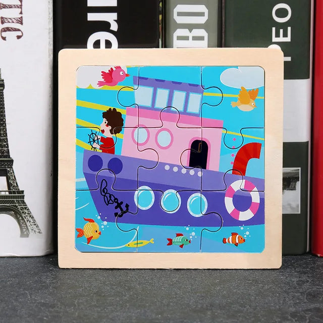11*11cm 3D Wooden Puzzle Baby Toys Cartoon Animal Traffic Tangram Jigsaw Puzzle Early Learning Educational Toys for Children
