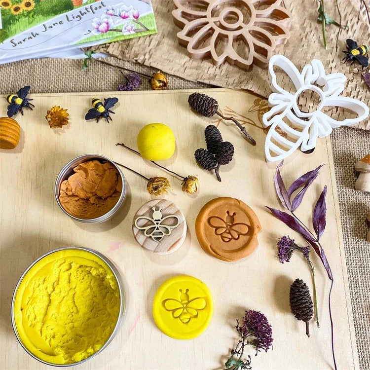 Kids Montessori Wooden Play Dough Stampers Tools Weather Insect Nature Stamps Playdough Fun Activity for Children Sensory Toys