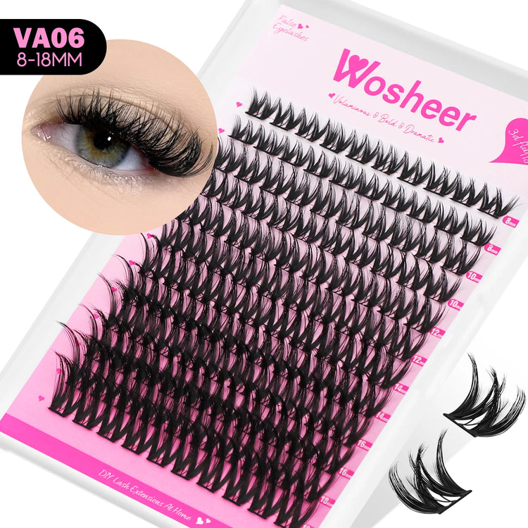 WOSHEER Lash Clusters Manga Lash Clusters Kit Clear Fairy Eyelash Clusters Wet-Look Spiky Anime Lashes Individual Lashes