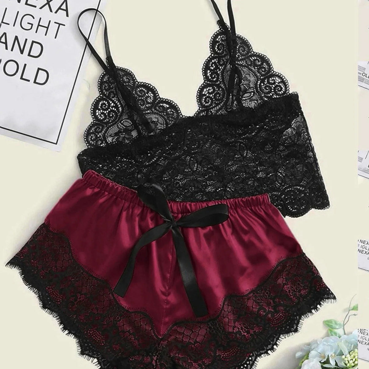 Pajama Sets Sexy Pajamas for Women 2 Pieces Top Shorts Set Sleepwear Clothes Lace Pajamas Underwear Lingerie