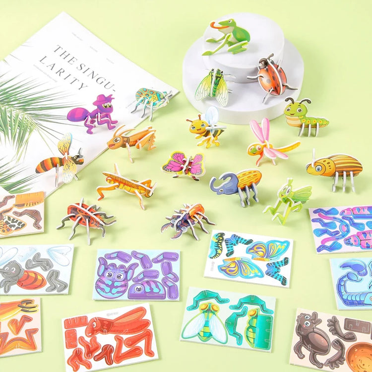 30Pcs A Set 3D DIY Puzzles Toys Mini Aircraft Tanks Animal Dinosaur Model Paper Jigsaw Puzzles for Kids Early Educational Toy