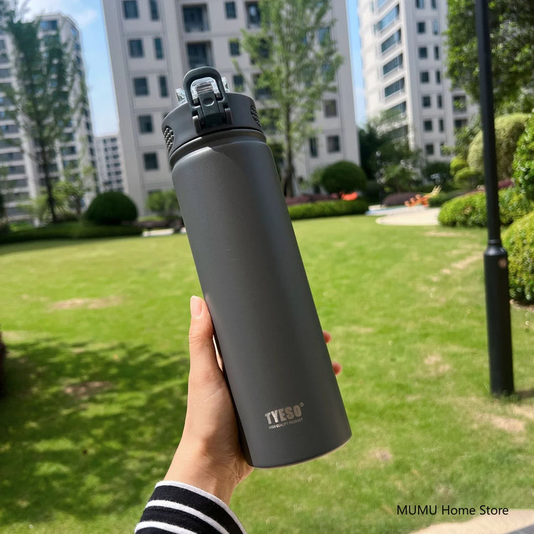 TYESO 600/750ML Thermos Bottle With Straw Stainless Steel Car Thermal Cup Sports Water Bottles Keeps Cold and Heat Thermal Mug