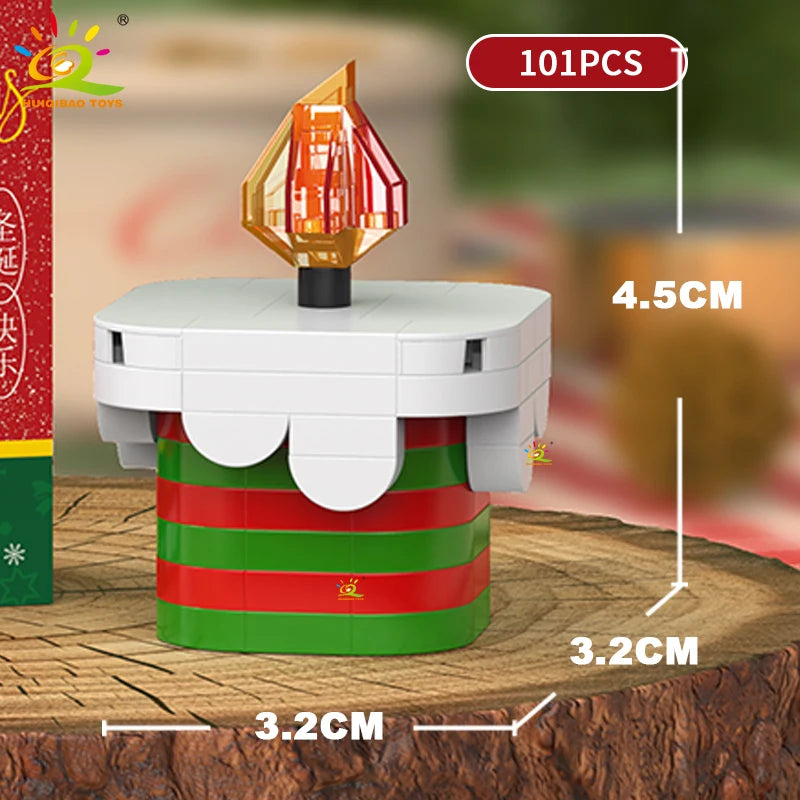 HUIQIBAO Christmas Mini Building Blocks Set DIY Santa Claus Xmas Tree Snowman House Ornament Kid Educational Assembly Toy