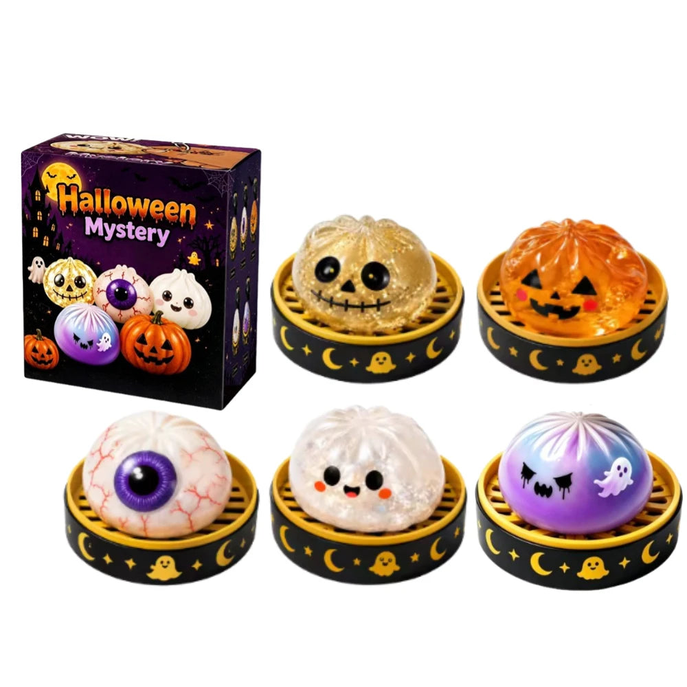 New 5.5cm Halloween Ghost Dumplings Toy Soft Slow Resilience  Squeeze Squishy Toy Kawaii Halloween Fidget Toy for Stress Relief