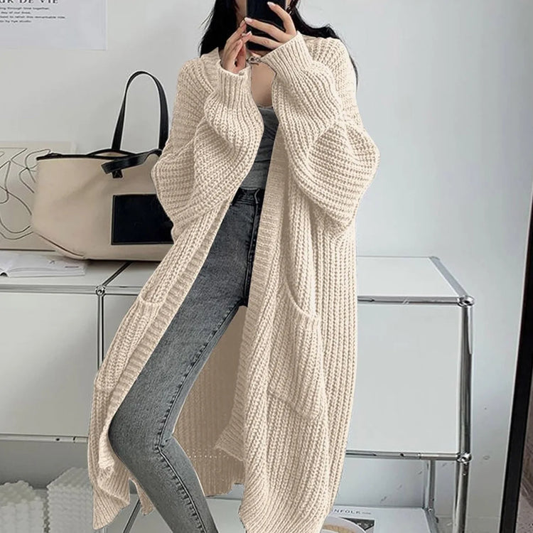 Women Oversized Maxi Cardigan Knitted Sweater Coat With Pockets Autumn Winter Casual Loose Long Sleeve Sweater Outwear Ladies