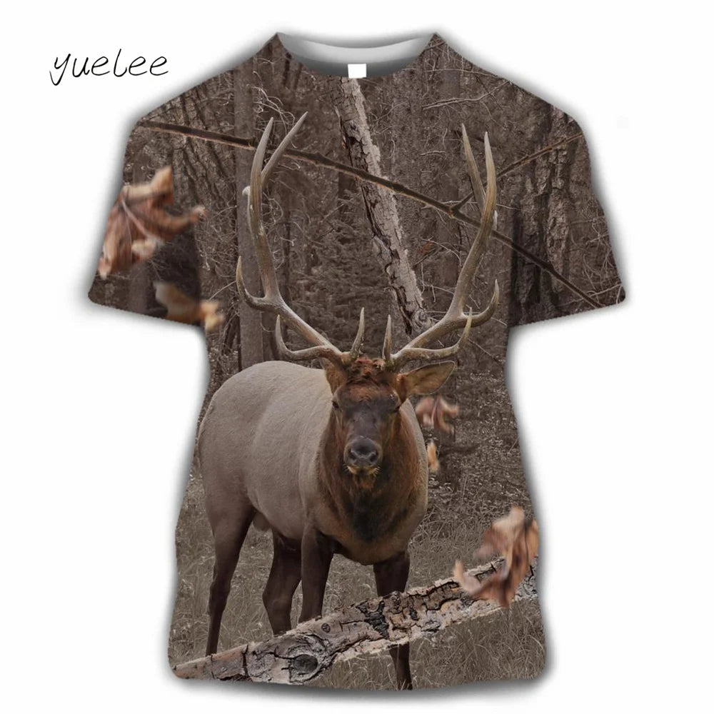 Novelty Men's T-Shirt 3D Woods Hunting Camouflage Print Short-Sleeved T-Shirt Outdoor Sports Tops Summer Men's Casual T-Shirt
