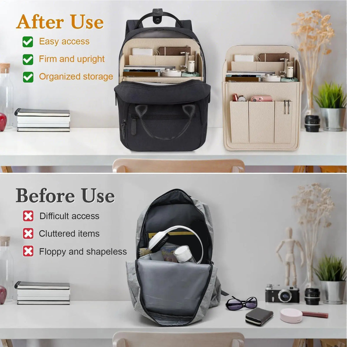 Bookbag Organizer Insert Large Capacity Portable Backpack Storage Bag Multi Pockets Rucksack Tidy Pouch for Cosmetics Phone