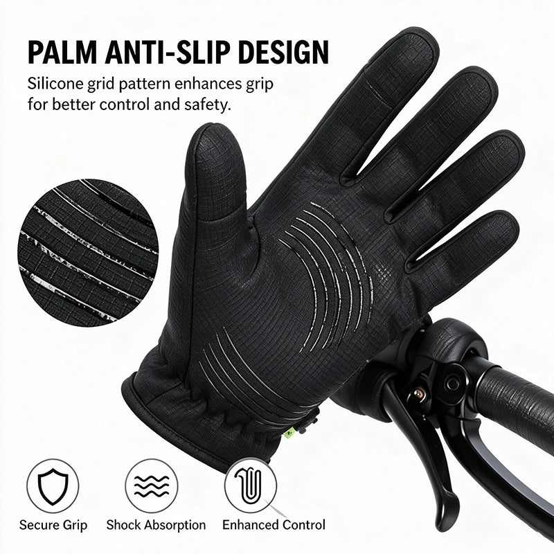 OFFBONDAGE Winter Cycling Gloves Thermal Warm Fleece Lined Waterproof Anti-Slip Motorcycle Gloves Adjustable Rotary Buckle MTB