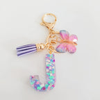 Fashion butterfly Fringe Initial Keychain Drop Glue Blend Sequin A-Z26 Letter Keychain Cute Ladies Student Bag Accessory Gift