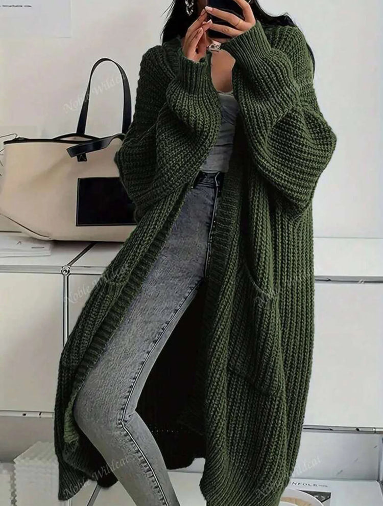 Women Oversized Maxi Cardigan Knitted Sweater Coat With Pockets Autumn Winter Casual Loose Long Sleeve Sweater Outwear Ladies