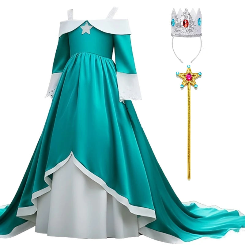 Rosalina Princess Fancy Dress The Galaxy Movie Kids Girls Role play Silk trailing Long Dress Costume Halloween Party Outfits