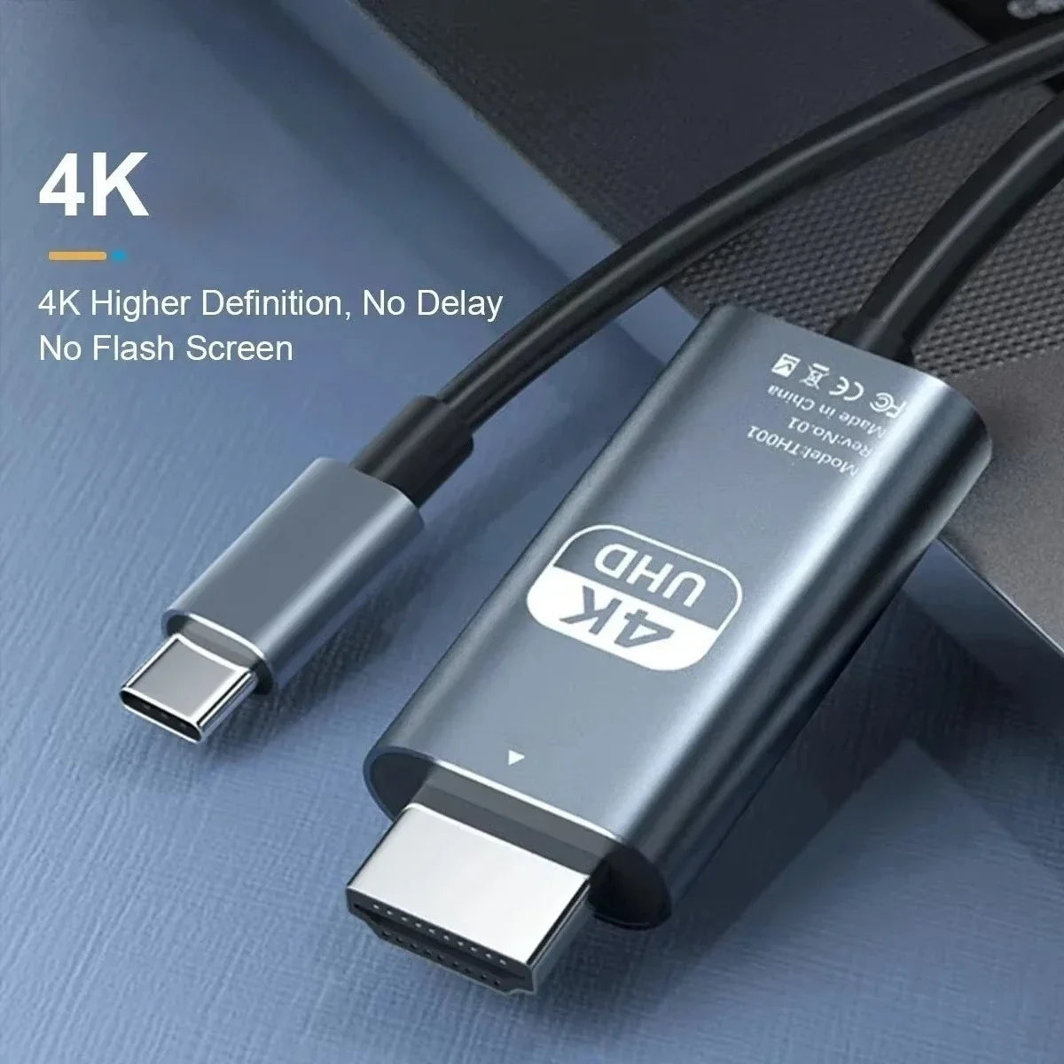 4K HD Video Conversion Cable 2 Meters Type-C to HDTV Braided Screen Projection Cable for TV Computer