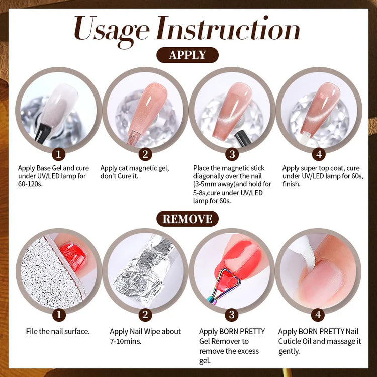 BORN PRETTY 10ml Brown Purple Black Red Cat Magnetic Gel Polish Manicure Soak Off UV Gel Nail Art Varnish Autunm Winter Nails