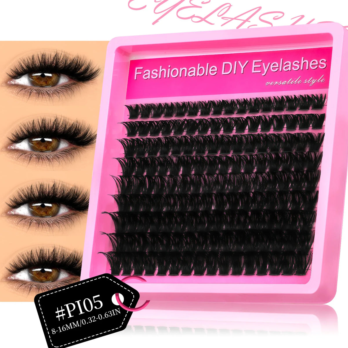 GROINNEYA DIY Lash Clusters Kit Thick Fluffy Cluster Lashes Full Set Lashes Extension with Lash Bond&Seal Individual Eyelashes