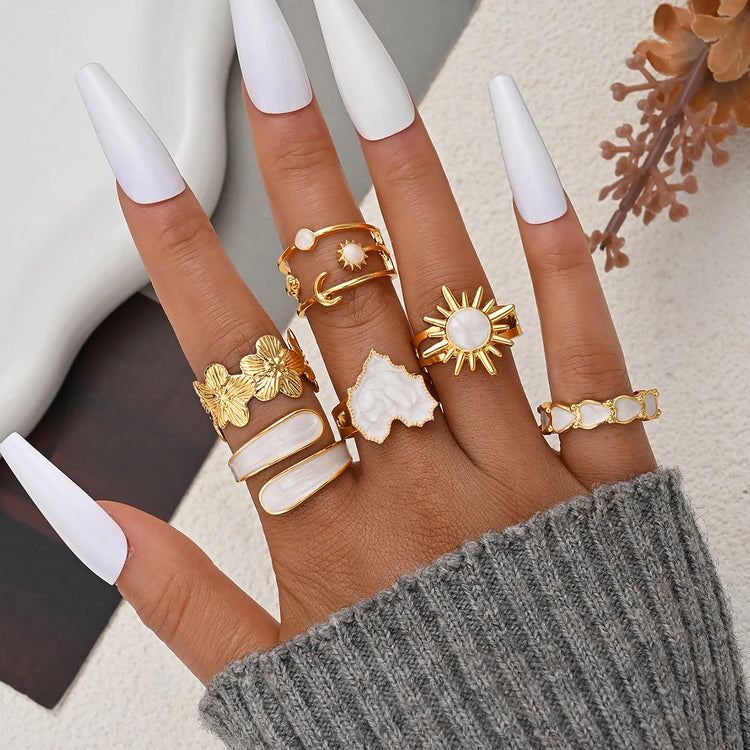 15PCS/Set Cool Oversized Smooth Abstract Lava Line Ring Set Women's Trendy Geometric Stacking Finger Ring Accessories