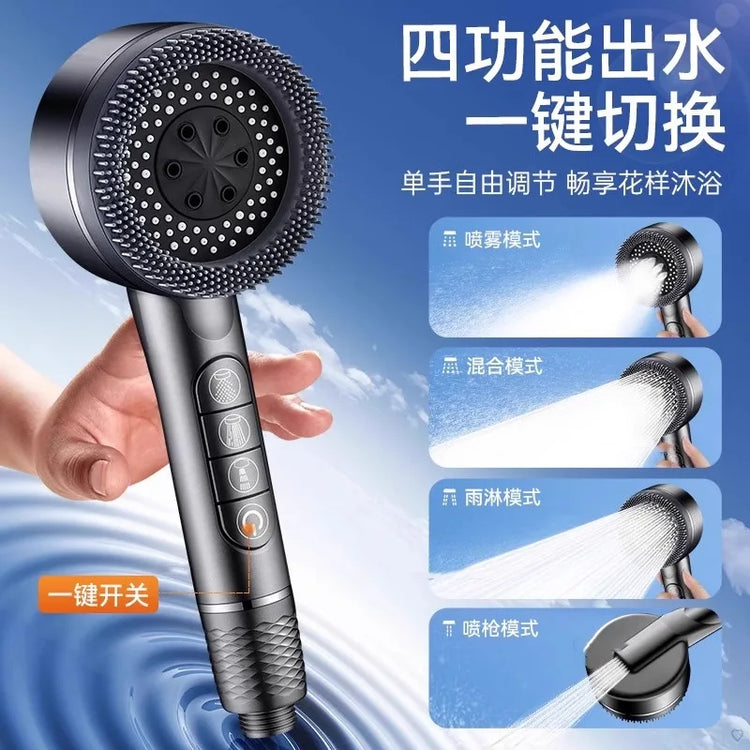 New 7 IN 1 Large Flow Shower Head With Filter 4 Modes High Pressure Water Saving One-Key Stop Water Massage Portable Showerhead