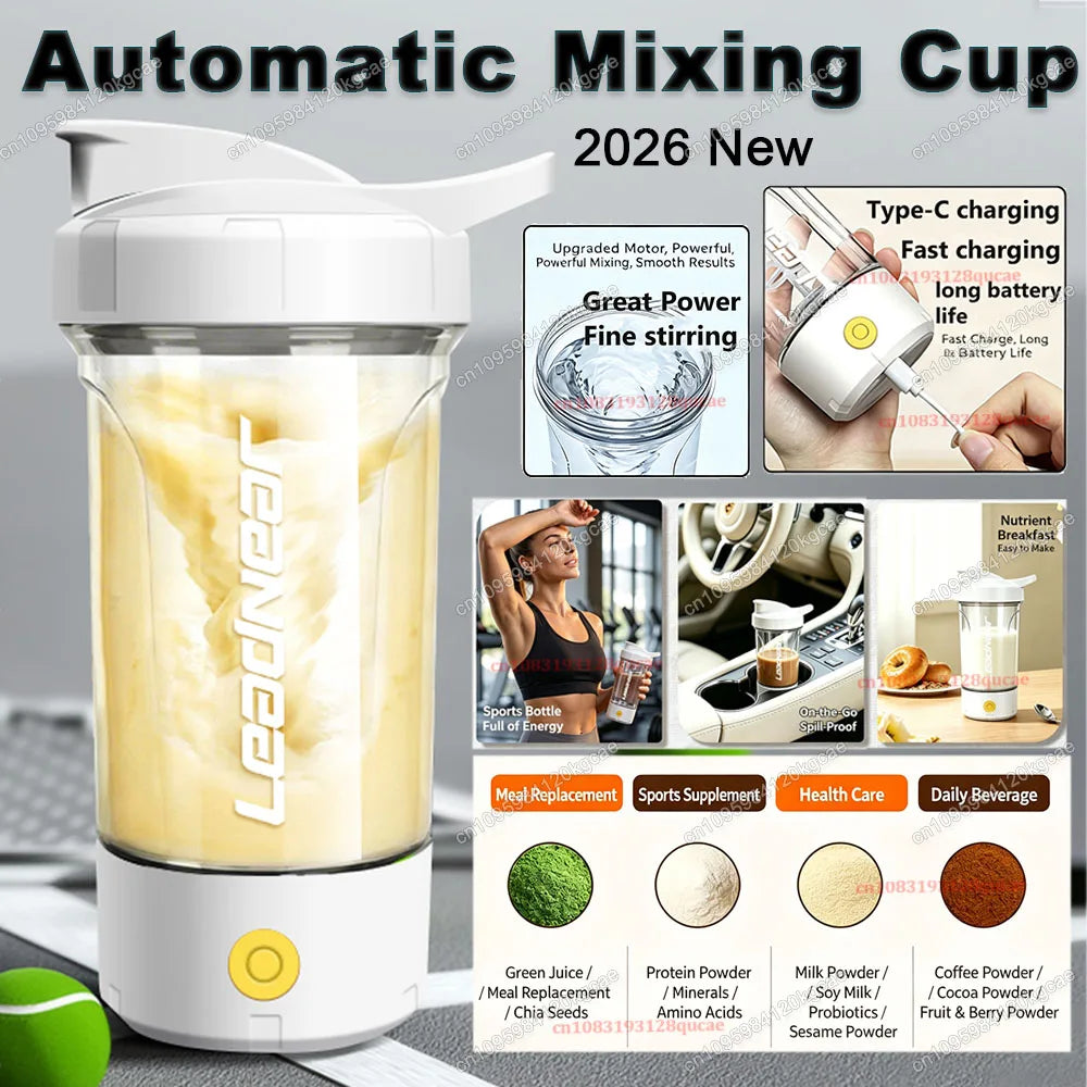 2026 New Electric Protein Shaker Bottle USB Automatic Mixer Cup BPA Free Fitness Sports Blender for Gym Workout 400ml Shaker Cup