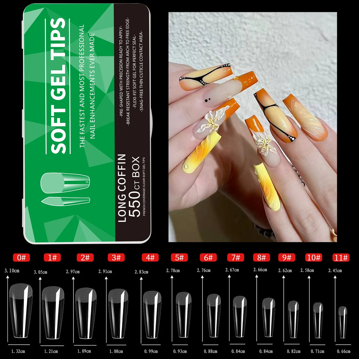 550pcs Soft Gel Nail Tips Medium Short Almond Coffin Stiletto Full Cover  Press on Nails Half Matte Acrylic DIY Extension Tools
