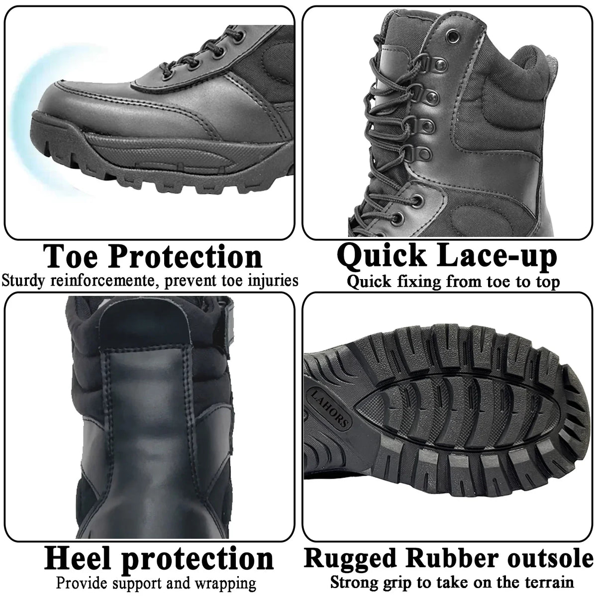LAHORS® Brand Lightweight Cowhide Leather Tactical Boots Men's Desert Combat Outdoor Hiking Ankle Shoes Men